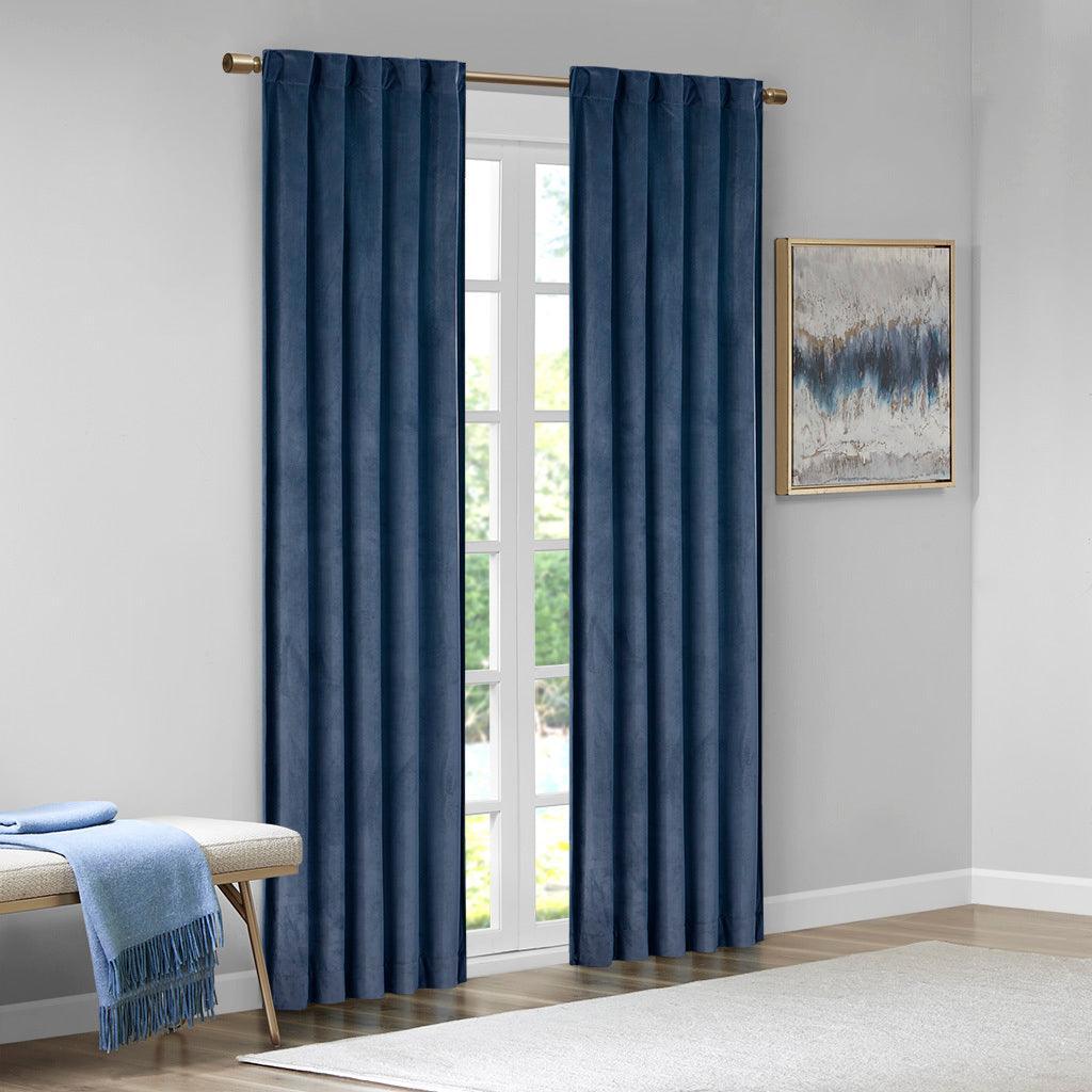 Colt 84" Room Darkening Poly Velvet Rod Pocket Back Tab Window Panel Pair Navy Olliix.com