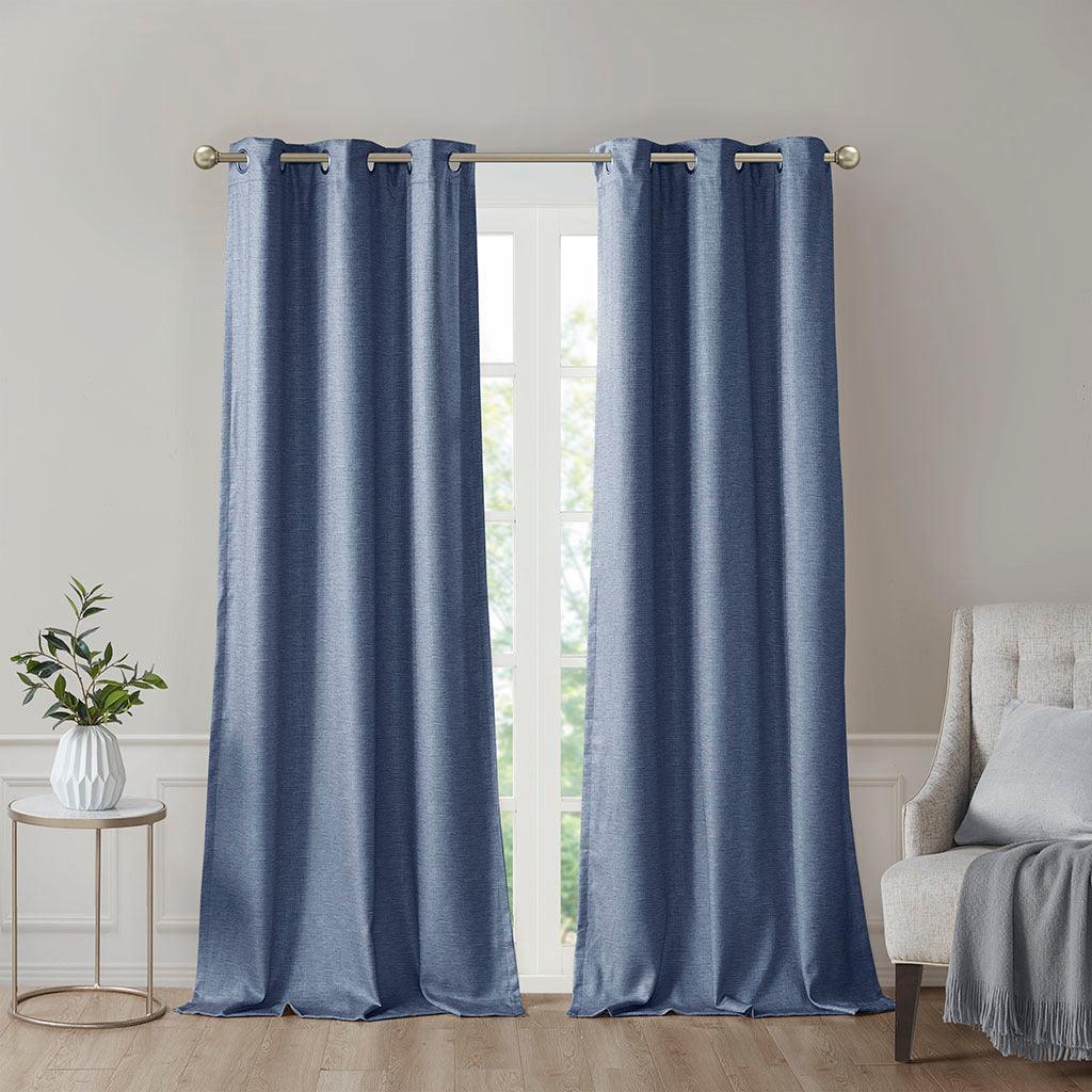 Como 84 H Tonal Printed Faux Silk Total Blackout Window Panel Pair Blue Olliix.com