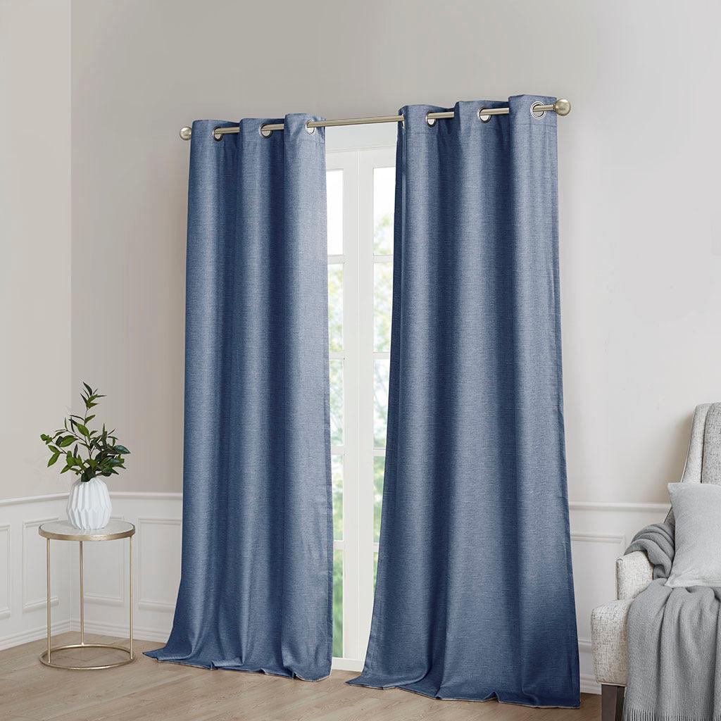 Como 84 H Tonal Printed Faux Silk Total Blackout Window Panel Pair Blue Olliix.com