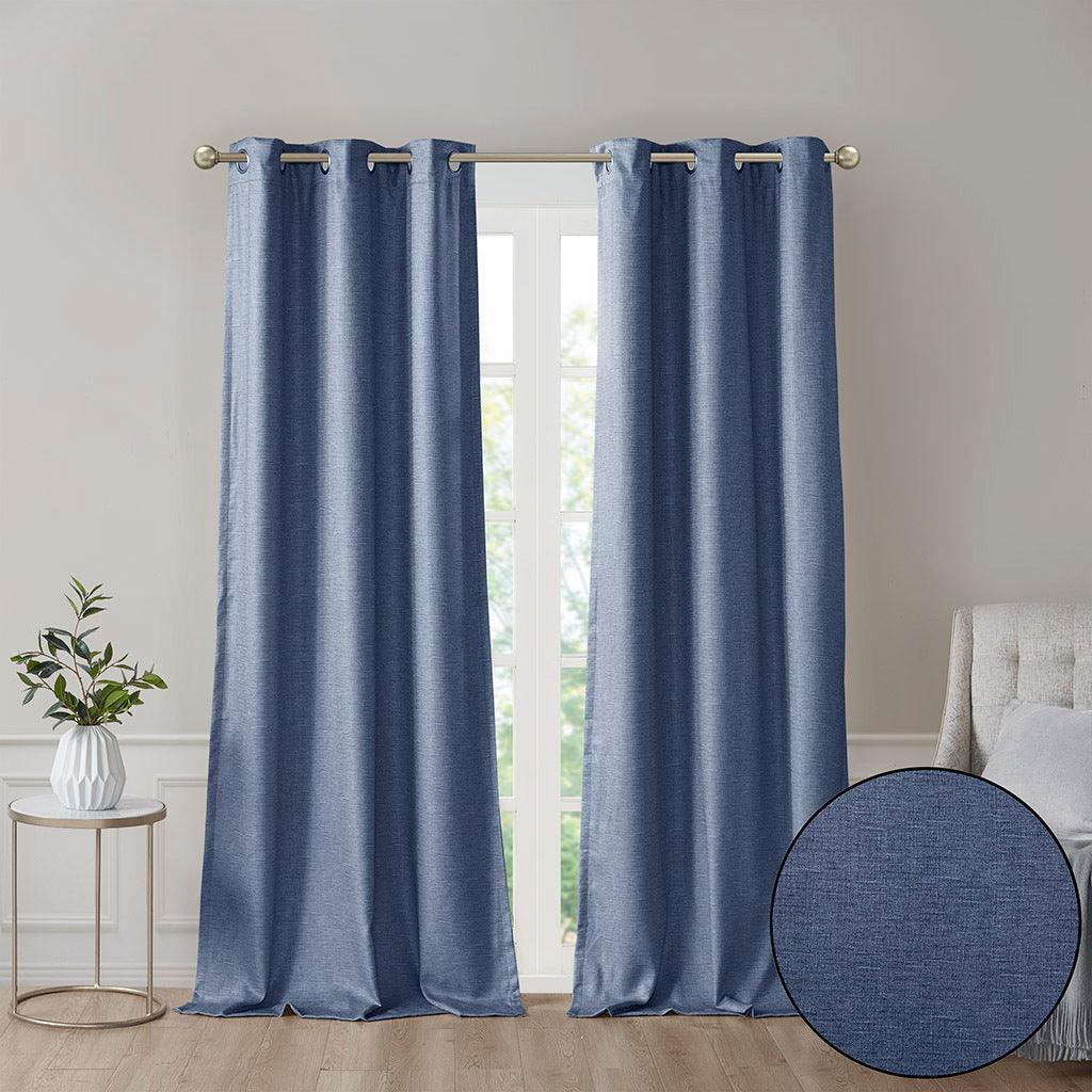 Como 84 H Tonal Printed Faux Silk Total Blackout Window Panel Pair Blue Olliix.com