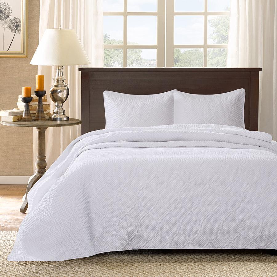 Corrine King 3 Piece Reversible Mini Bedspread Set White Olliix.com