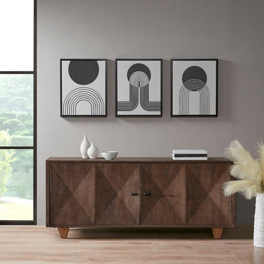 Cosmic Curl Framed Canvas 3 Piece Set Black & Taupe Olliix.com