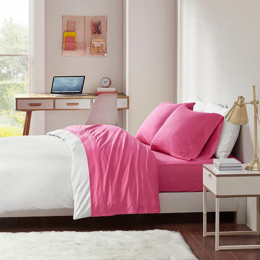 Cotton Blend Jersey Knit Twin Sheet Set Pink Olliix.com