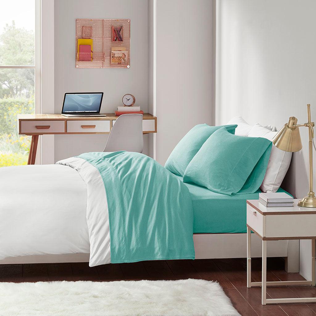 Cotton Blend Jersey Knit Twin XL Sheet Set Aqua Olliix.com