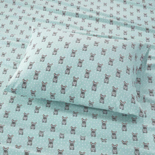 Cozy Cotton Flannel Full Printed Sheet Set Aqua French Olliix.com