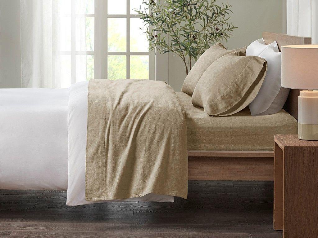 Cozy Cotton Flannel Full Printed Sheet Set Tan Olliix.com