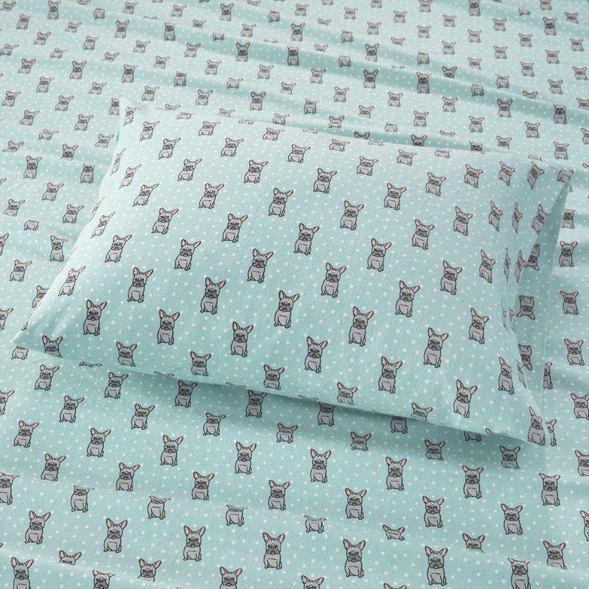 Cozy Cotton Flannel Twin Printed Sheet Set Aqua French Olliix.com