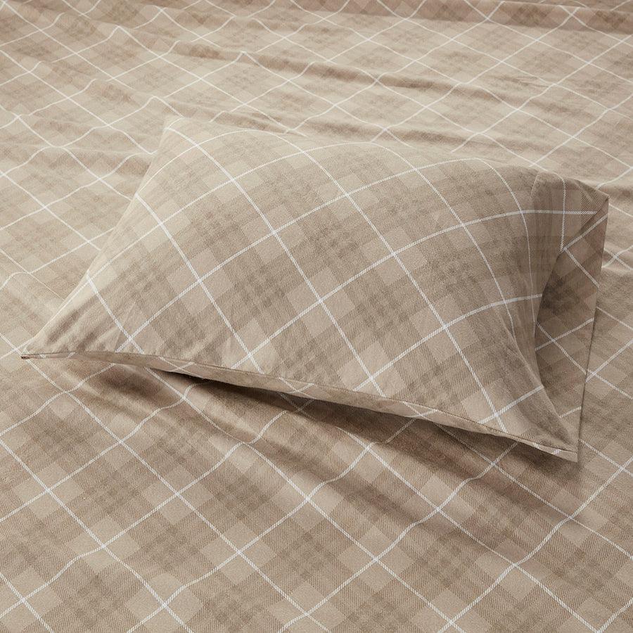 Cozy Flannel 100% Cotton Print Sheet Set King Tan Plaid Olliix.com