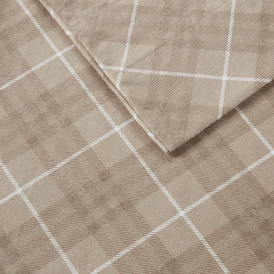 Cozy Flannel 100% Cotton Print Sheet Set King Tan Plaid Olliix.com