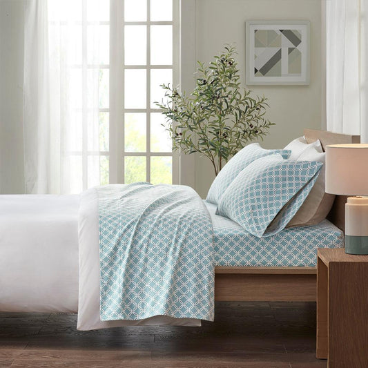 Cozy Flannel California King Printed Sheet Set Aqua Olliix.com