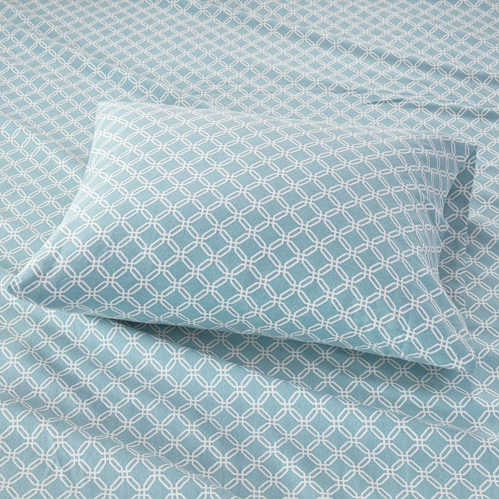 Cozy Flannel California King Printed Sheet Set Aqua Olliix.com