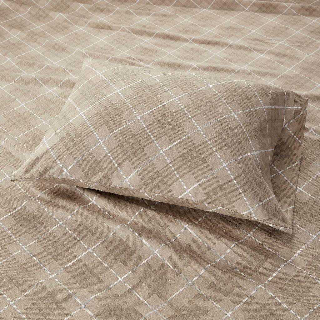 Cozy Flannel California King Sheet Set Tan Plaid Olliix.com