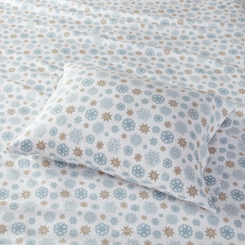 Cozy Flannel Full Sheet Set Tan & Blue Olliix.com