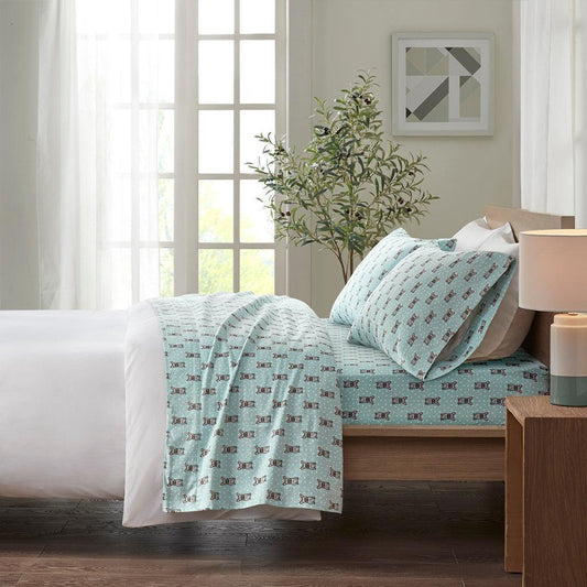 Cozy Flannel King Sheet Set Aqua French Bulldog Olliix.com