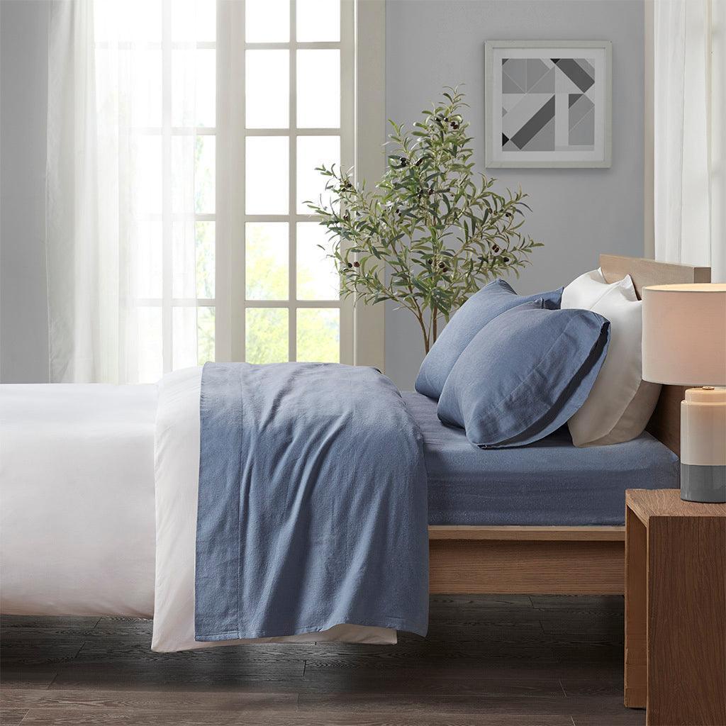 Cozy Flannel King Sheet Set Blue Solid Olliix.com