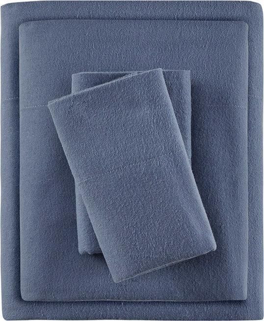 Cozy Flannel King Sheet Set Blue Solid Olliix.com