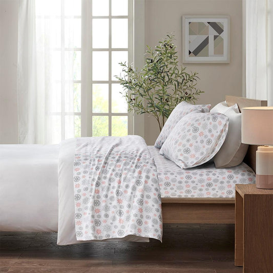 Cozy Flannel King Sheet Set Pink & Gray Olliix.com