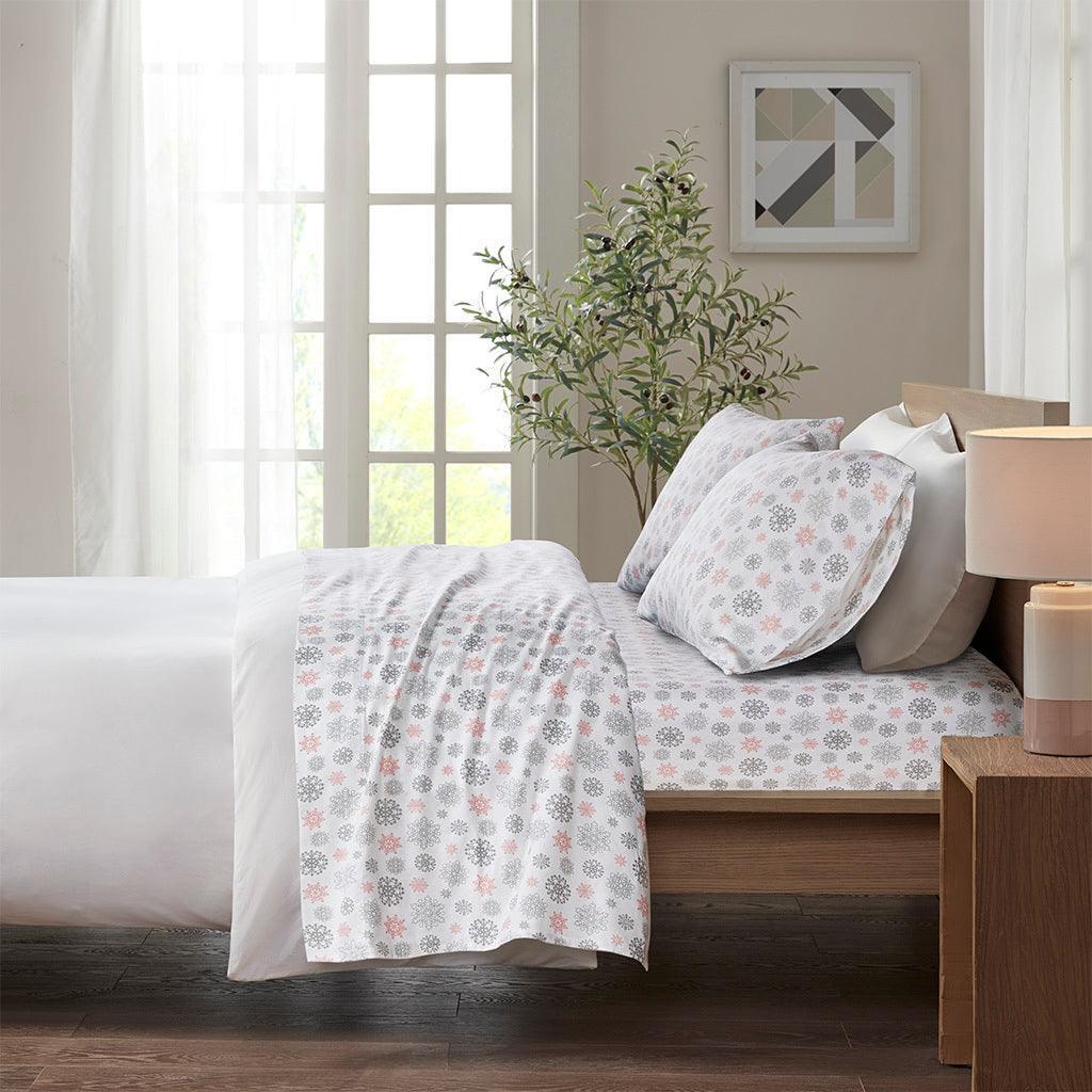 Cozy Flannel Twin XL Sheet Set Pink & Gray Olliix.com