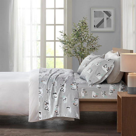 Cozy King Flannel 100% Cotton Print Sheet Set Gray Olliix.com