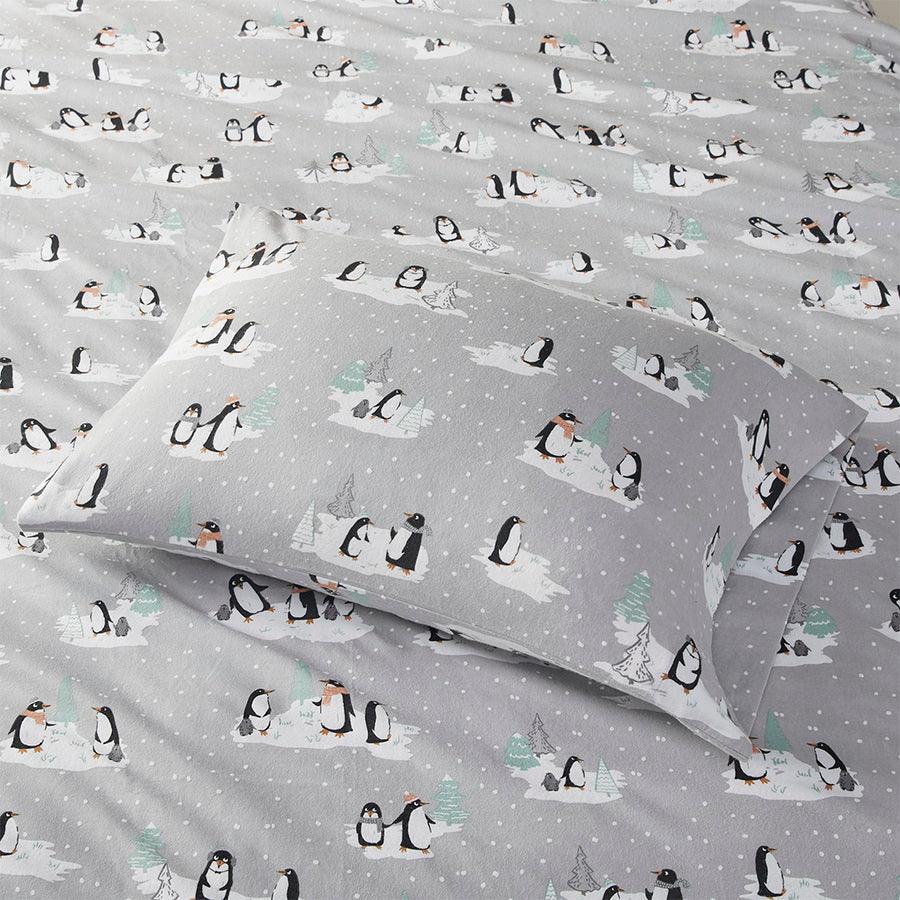 Cozy King Flannel 100% Cotton Print Sheet Set Gray Olliix.com