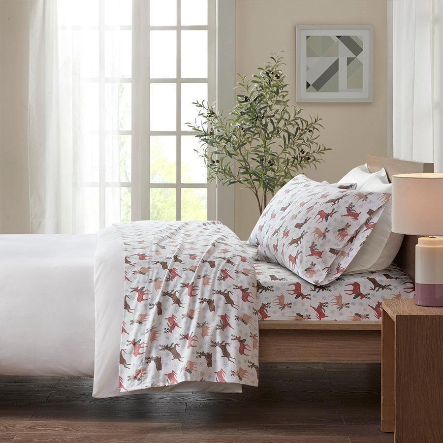 Cozy King Flannel 100% Cotton Print Sheet Set Reindeer Olliix.com