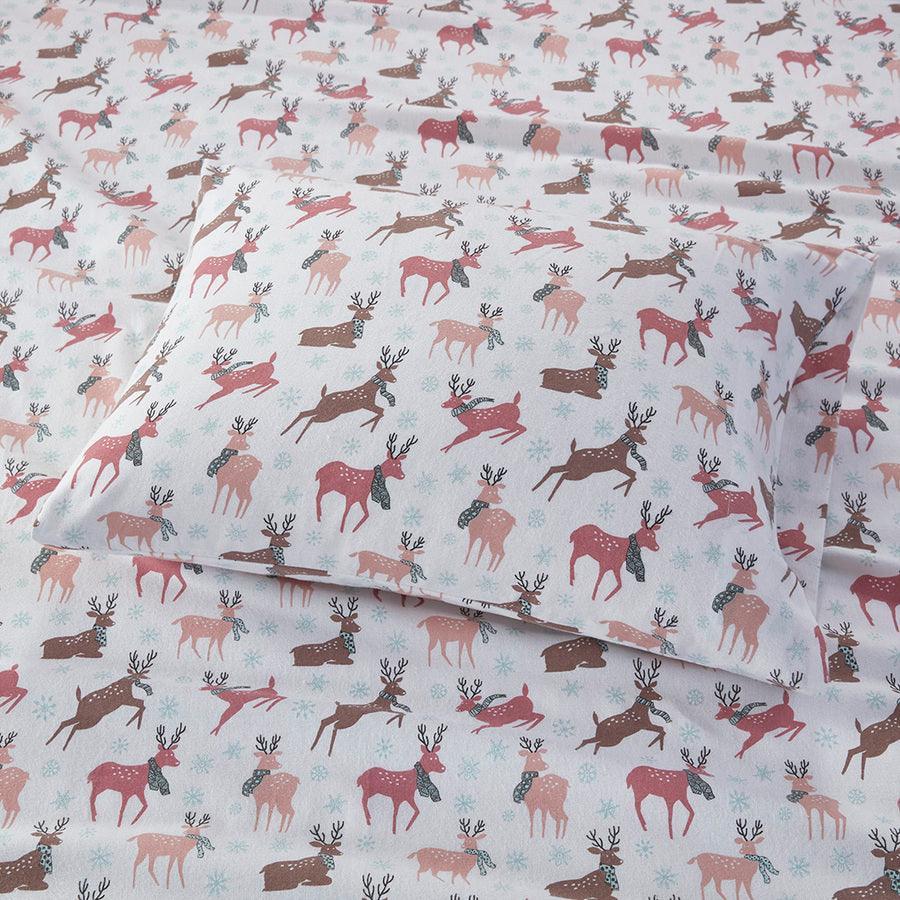 Cozy King Flannel 100% Cotton Print Sheet Set Reindeer Olliix.com