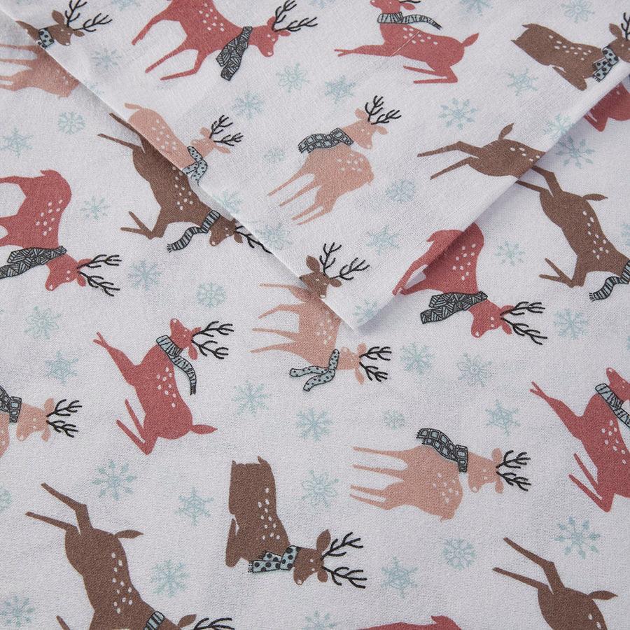 Cozy King Flannel 100% Cotton Print Sheet Set Reindeer Olliix.com