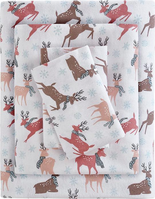 Cozy King Flannel 100% Cotton Print Sheet Set Reindeer Olliix.com