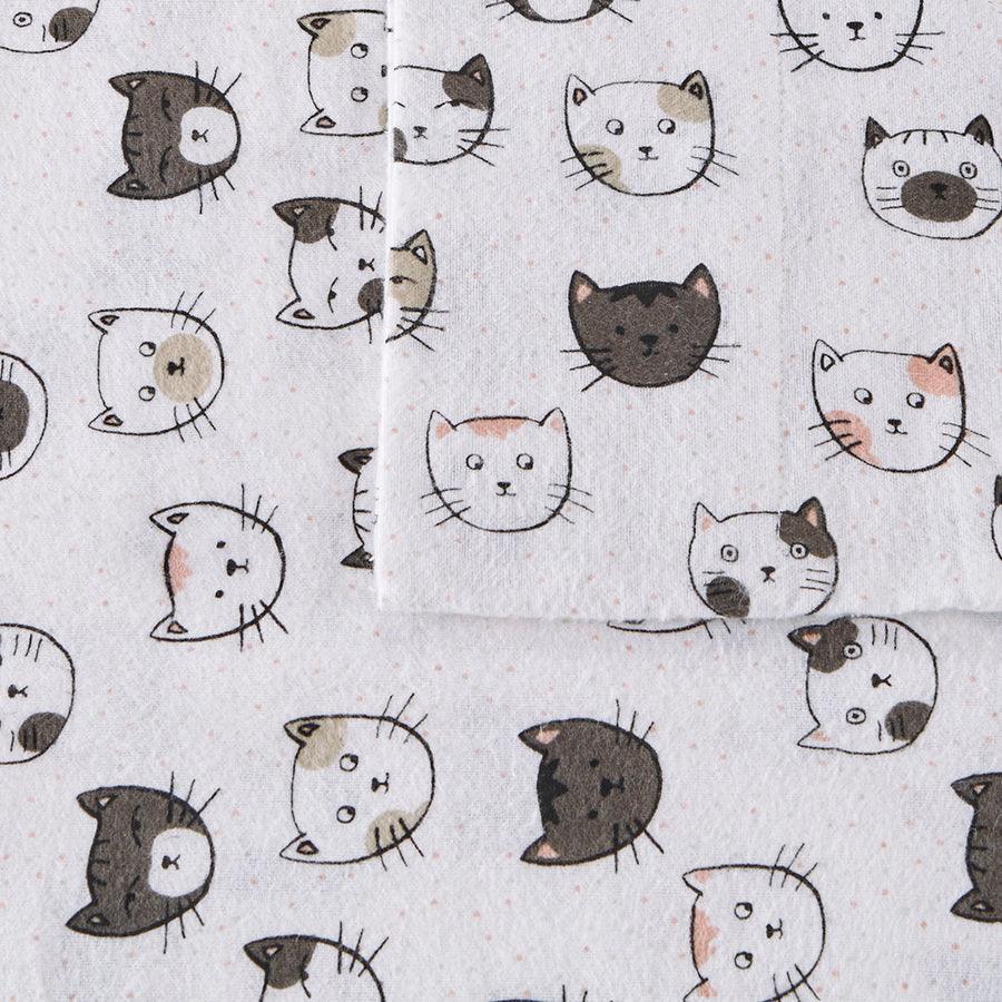 Cozy Soft Cotton Novelty Print Flannel Sheet Set Twin Gray & Pink Cats Olliix.com