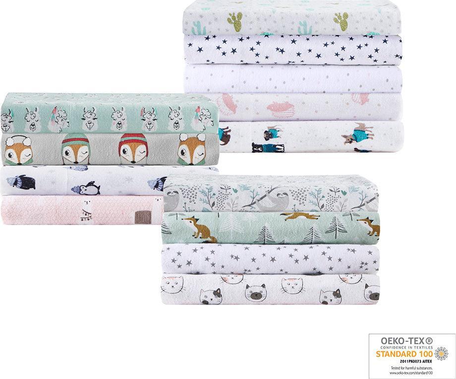 Cozy Soft Cotton Novelty Print Flannel Sheet Set Twin Gray & Pink Cats Olliix.com