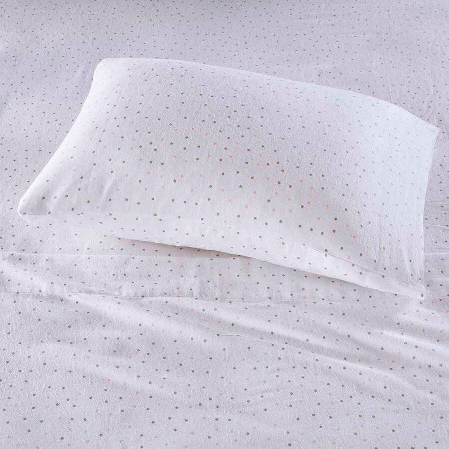 Cozy Soft Cotton Novelty Print Flannel Sheet Set Twin Gray & Pink Dots Olliix.com