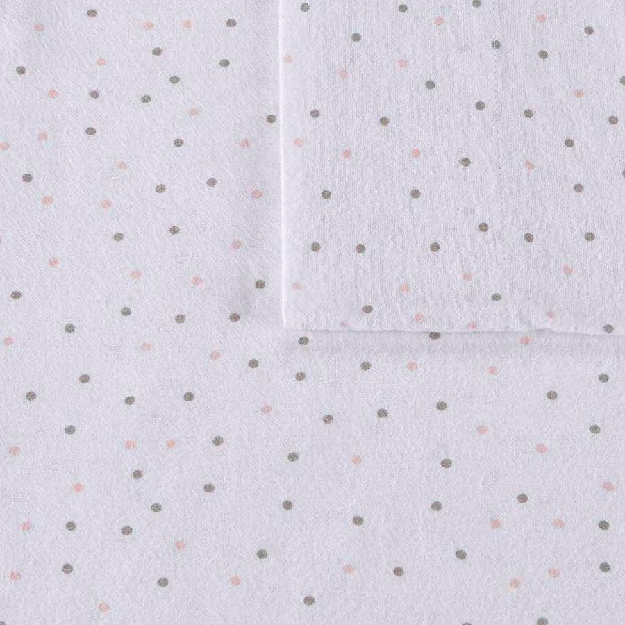 Cozy Soft Cotton Novelty Print Flannel Sheet Set Twin Gray & Pink Dots Olliix.com