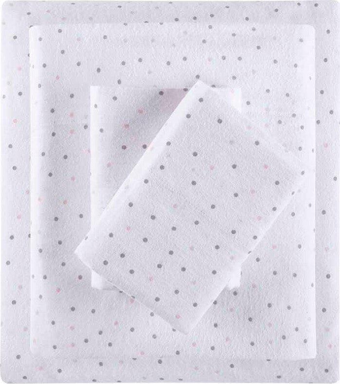 Cozy Soft Cotton Novelty Print Flannel Sheet Set Twin Gray & Pink Dots Olliix.com