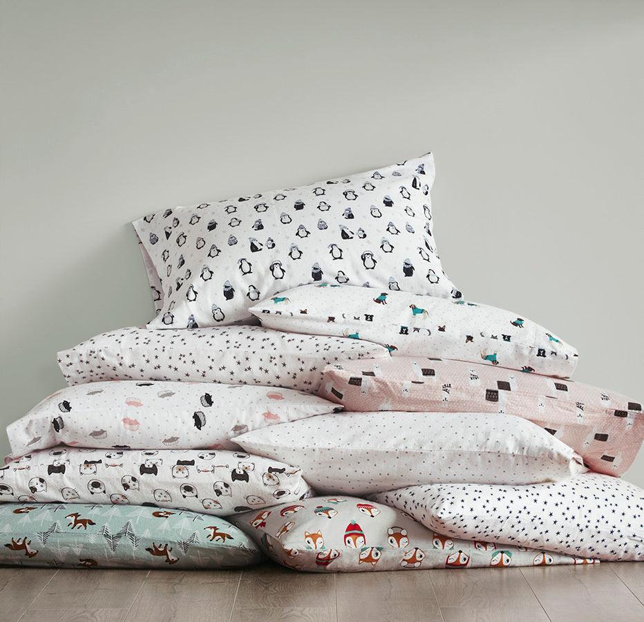 Cozy Soft Cotton Novelty Print Flannel Sheet Set Twin Gray & Pink Dots Olliix.com