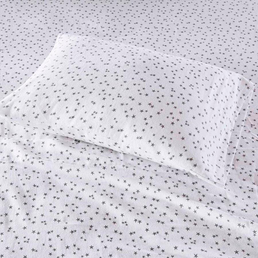 Cozy Soft Cotton Novelty Print Flannel Sheet Set Twin Gray Stars Olliix.com