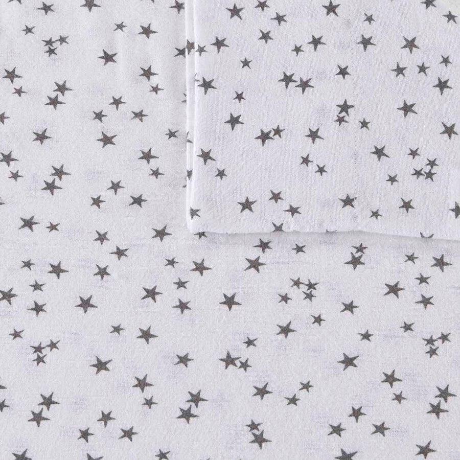 Cozy Soft Cotton Novelty Print Flannel Sheet Set Twin Gray Stars Olliix.com