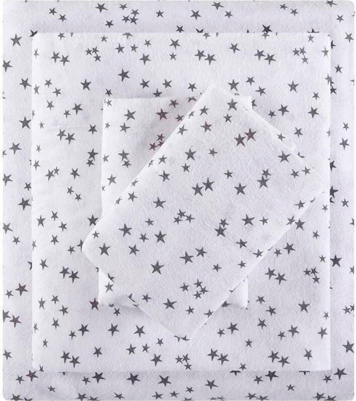 Cozy Soft Cotton Novelty Print Flannel Sheet Set Twin Gray Stars Olliix.com