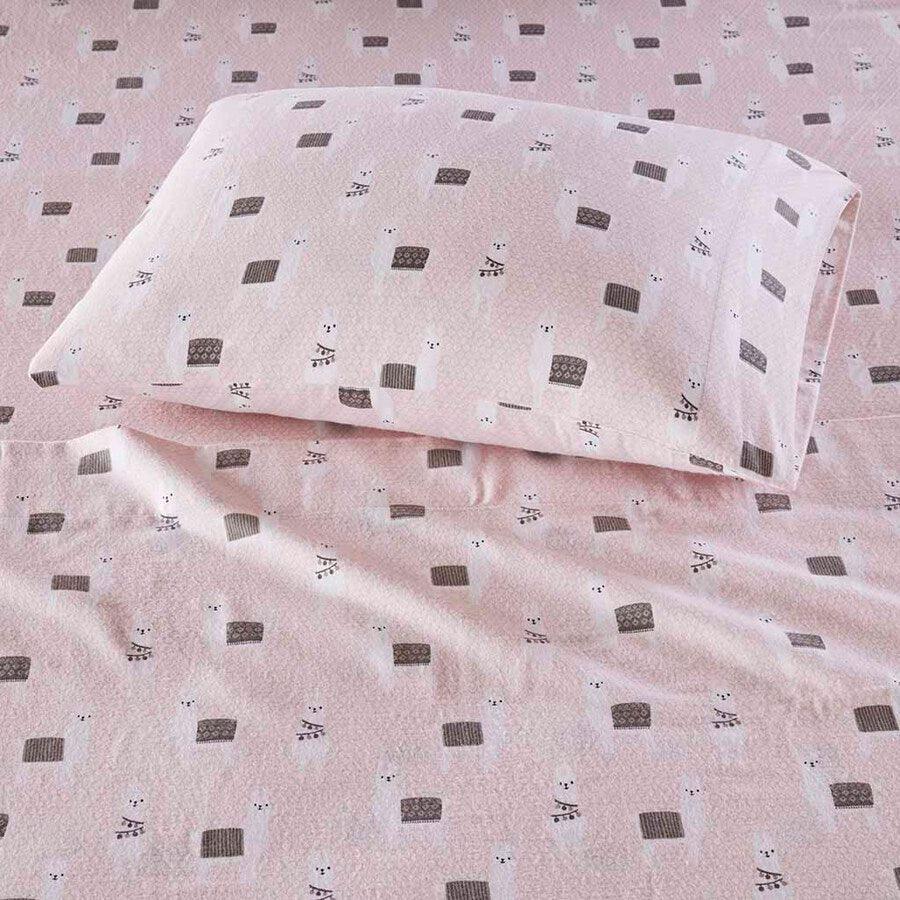 Cozy Soft Cotton Novelty Print Flannel Sheet Set Twin Pink Llamas Olliix.com