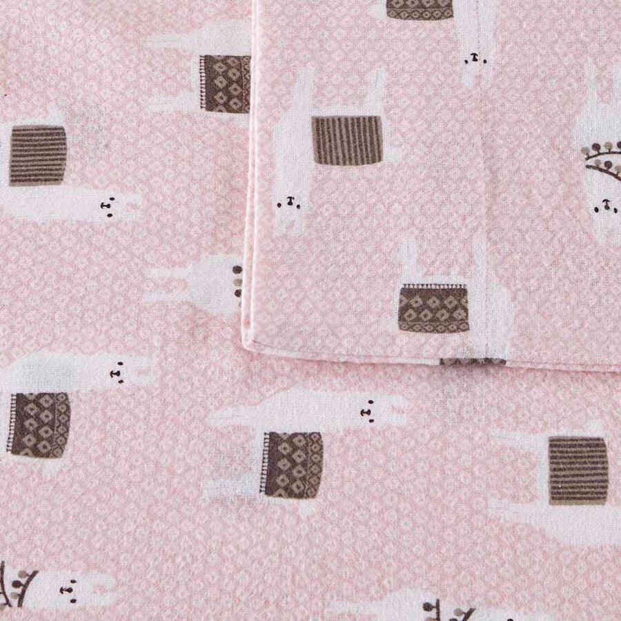 Cozy Soft Cotton Novelty Print Flannel Sheet Set Twin Pink Llamas Olliix.com