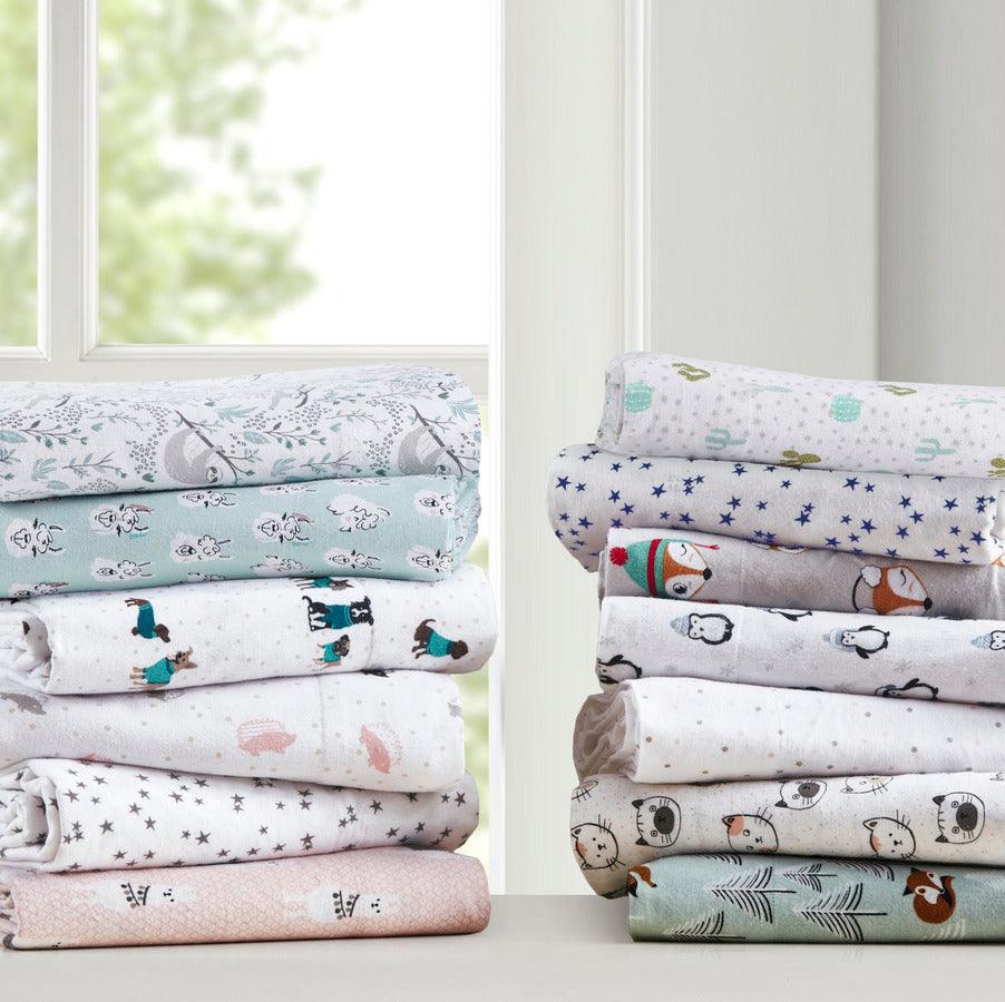 Cozy Soft Cotton Novelty Print Flannel Sheet Set Twin Seafoam Foxes Olliix.com