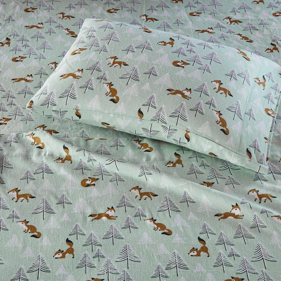 Cozy Soft Cotton Novelty Print Flannel Sheet Set Twin Seafoam Foxes Olliix.com