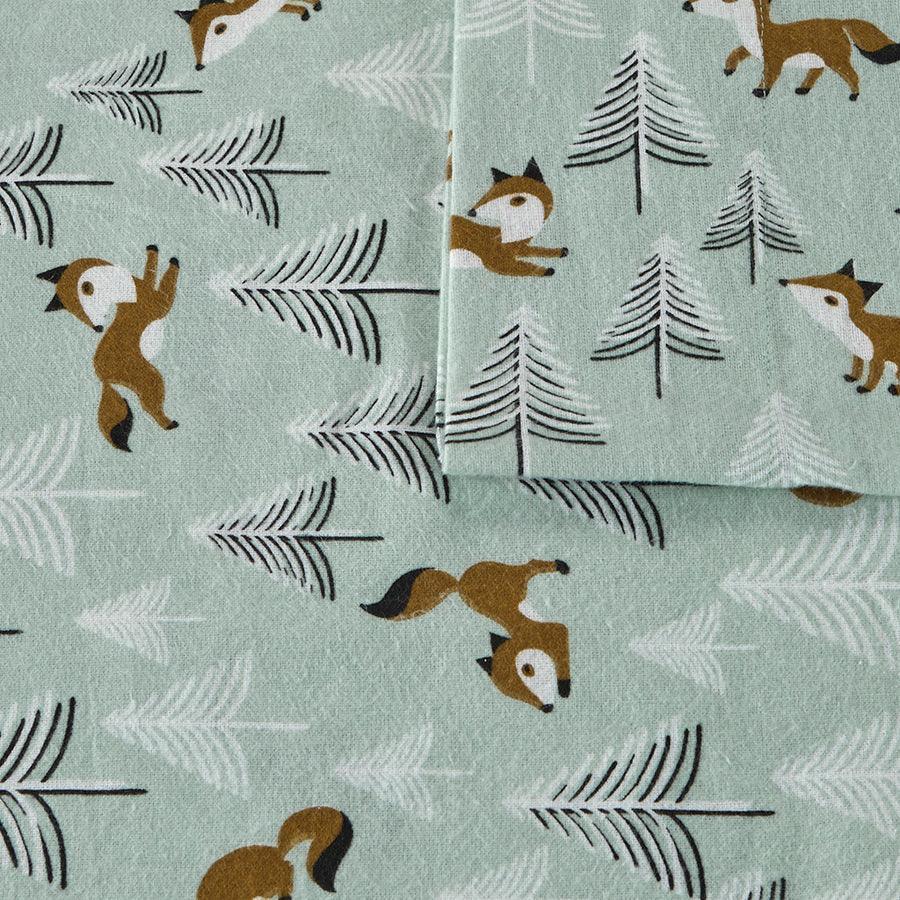 Cozy Soft Cotton Novelty Print Flannel Sheet Set Twin Seafoam Foxes Olliix.com