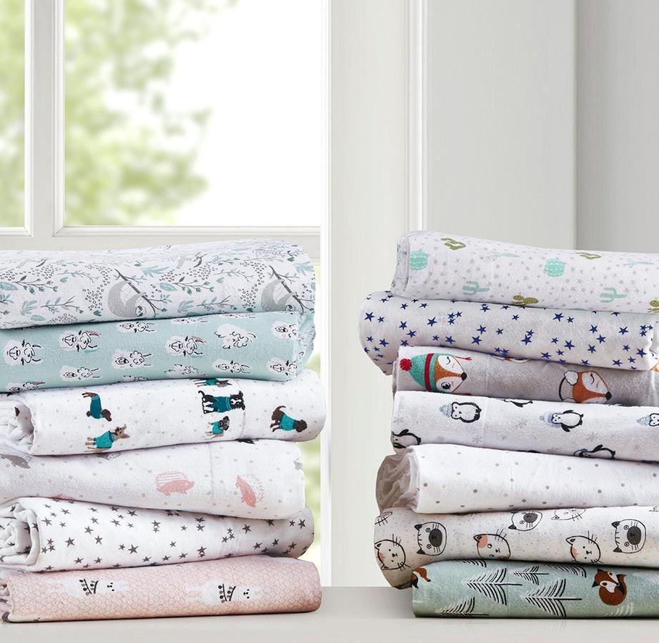 Cozy Soft Cotton Novelty Print Flannel Sheet Set Twin Seafoam Foxes Olliix.com