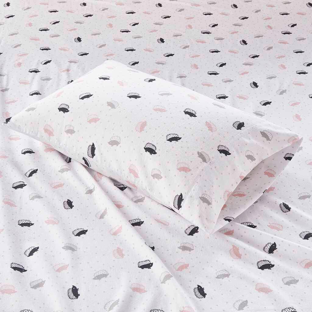 Cozy Soft Twin XL Sheet Set Gray & Pink Hedgehogs Olliix.com