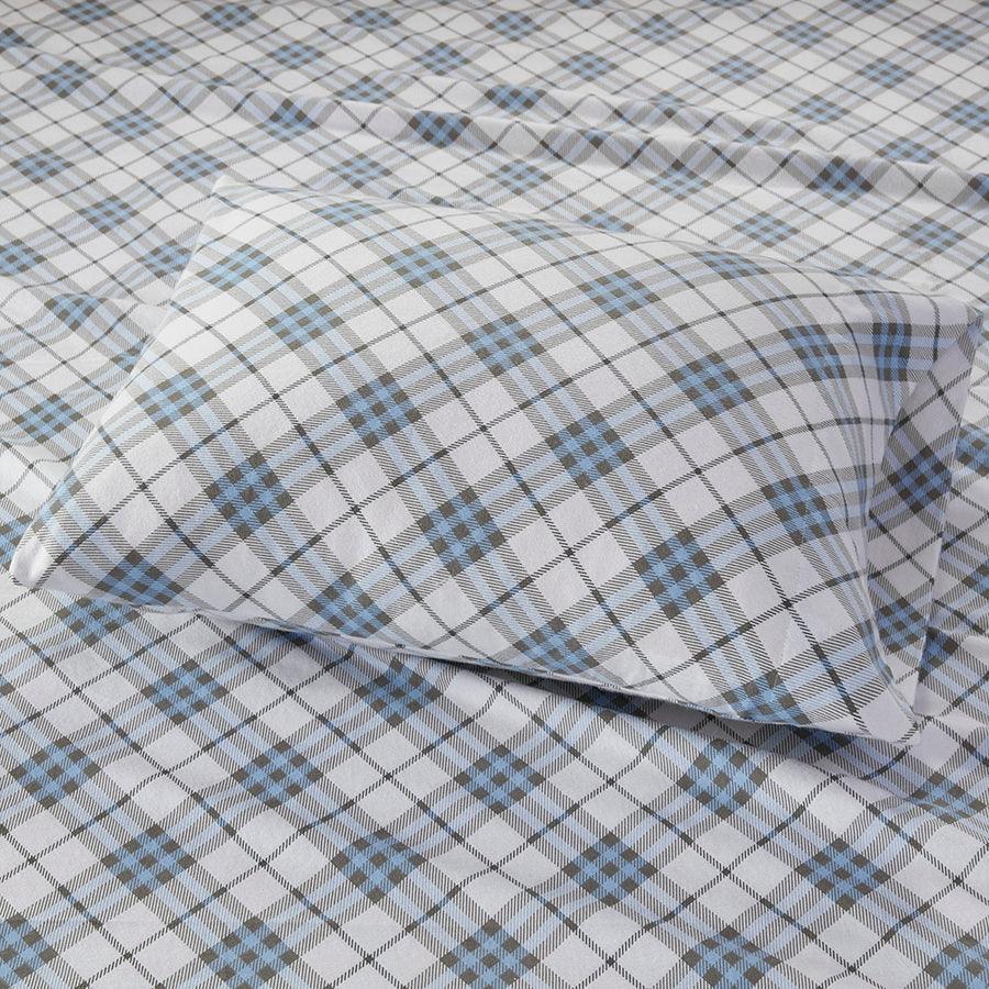 Cozy Twin Casual Flannel 100% Cotton Print Sheet Set Blue Olliix.com