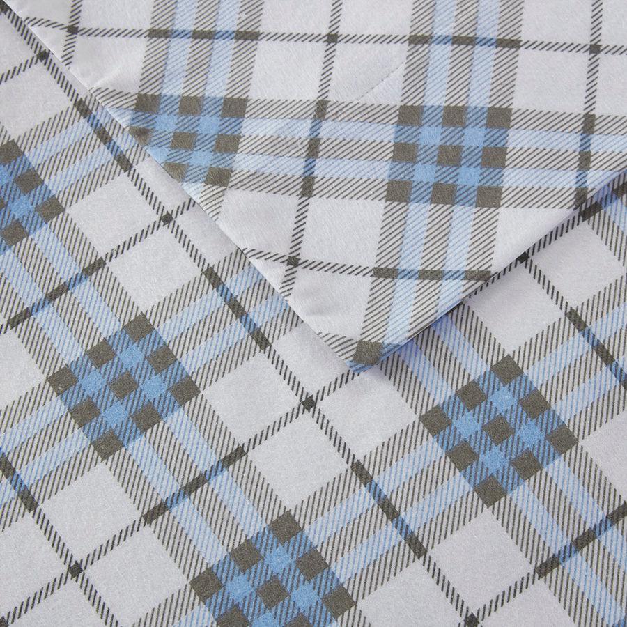 Cozy Twin Casual Flannel 100% Cotton Print Sheet Set Blue Olliix.com