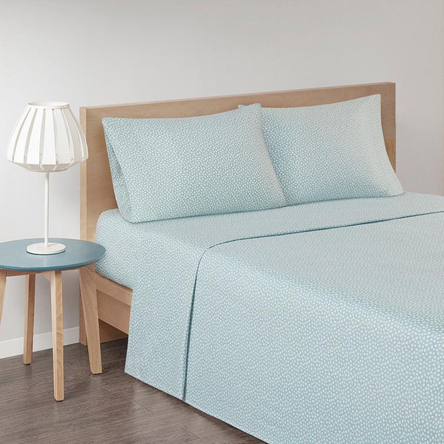 Cozy Twin Flannel 100% Cotton Print Sheet Set Aqua Olliix.com