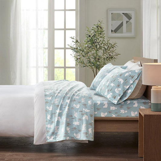 Cozy Twin Flannel 100% Cotton Print Sheet Set Blue Olliix.com