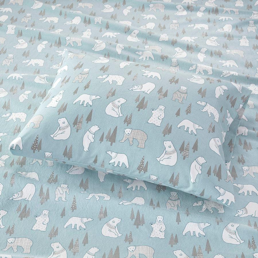 Cozy Twin Flannel 100% Cotton Print Sheet Set Blue Olliix.com