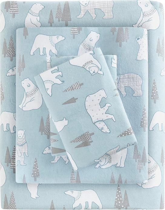 Cozy Twin Flannel 100% Cotton Print Sheet Set Blue Olliix.com